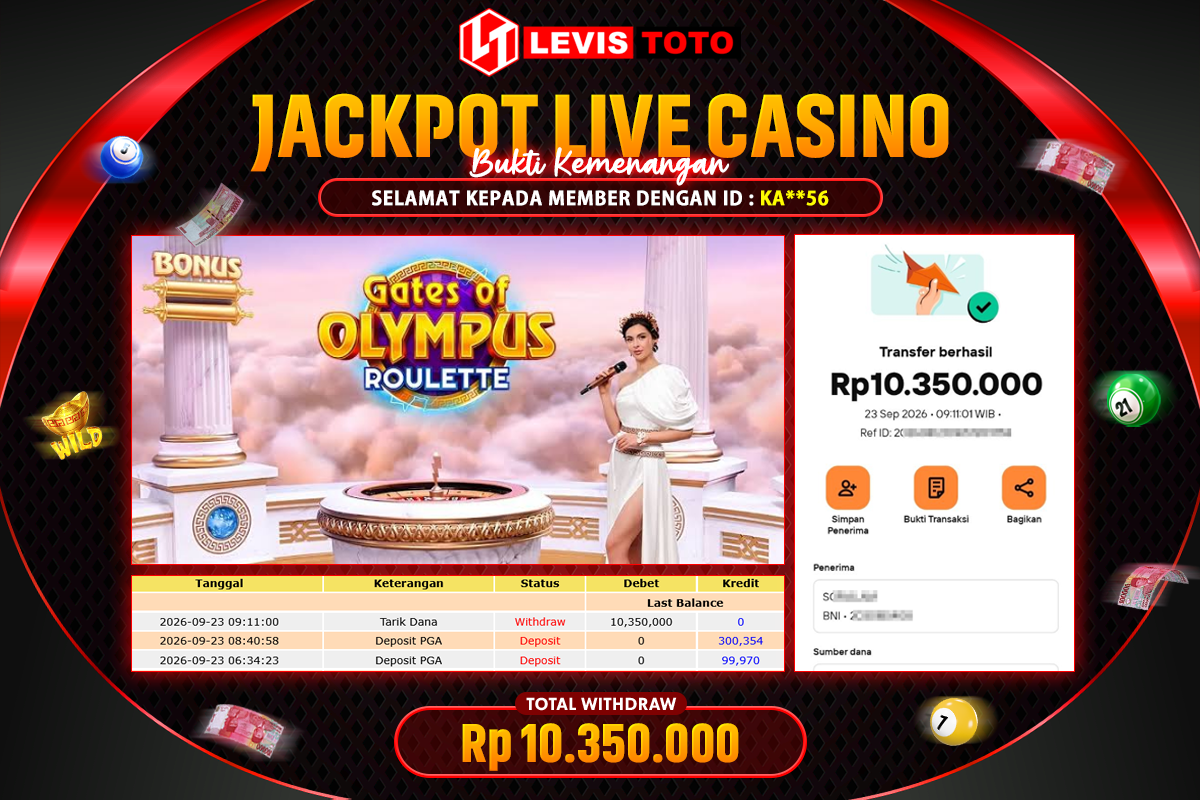 LEVISTOTO - BAYAR JACKPOT LIVE CASINO GATES OF OLYMPUS ROULLETE TOTAL RP.10.350.000 | DIBAYAR LUNAS