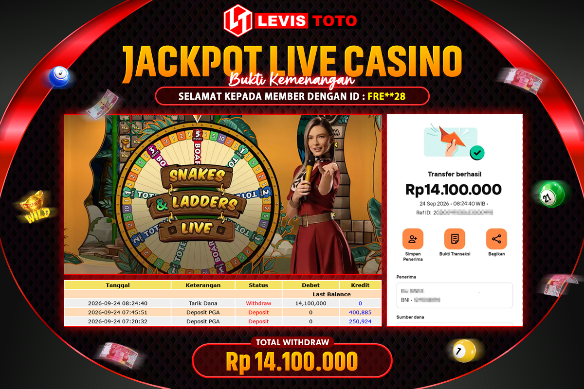 LEVISTOTO - BAYAR JACKPOT LIVE CASINO SNAKES AND LADDERS LIVE TOTAL Rp.14.100.000 | DIBAYAR LUNAS