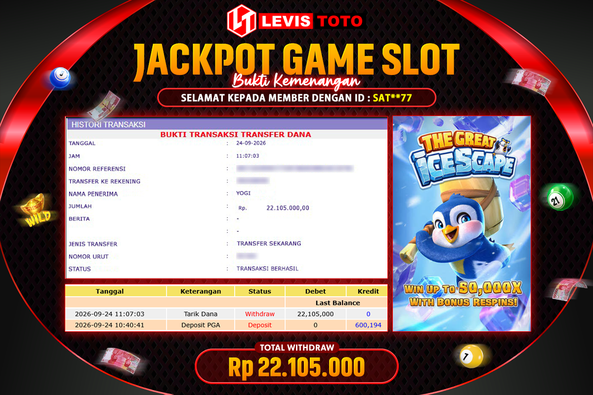 LEVISTOTO - BAYAR JACKPOT SLOT THE GRLEVISTOTO - BAYAR JACKPOT SLOT THE GREAT ICESCAPE TOTAL Rp.22.105.000 | DIBAYAR LUNAS  EAT ICESCAPE TOTAL Rp.22.105.000 | DIBAYAR LUNAS