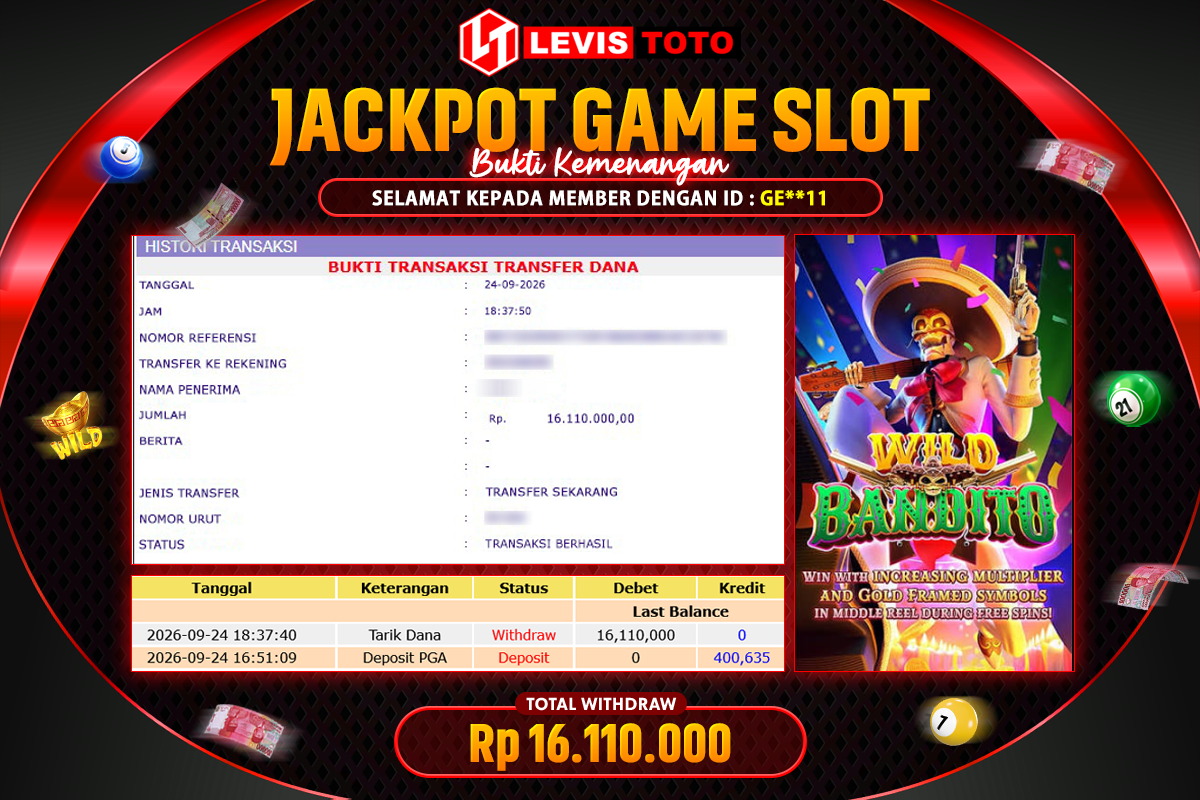 LEVISTOTO - BAYAR JACKPOT SLOT WILD BANDITO TOTAL Rp.16.110.000 | DIBAYAR LUNAS