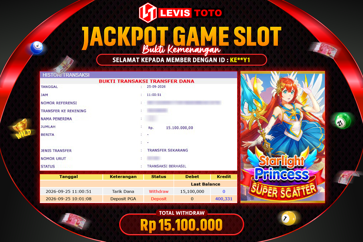 LEVISTOTO - BAYAR JACKPOT SLOT STARLIGHT PRINCESS SUPER SCATTER TOTAL Rp.15.100.000 | DIBAYAR LUNAS