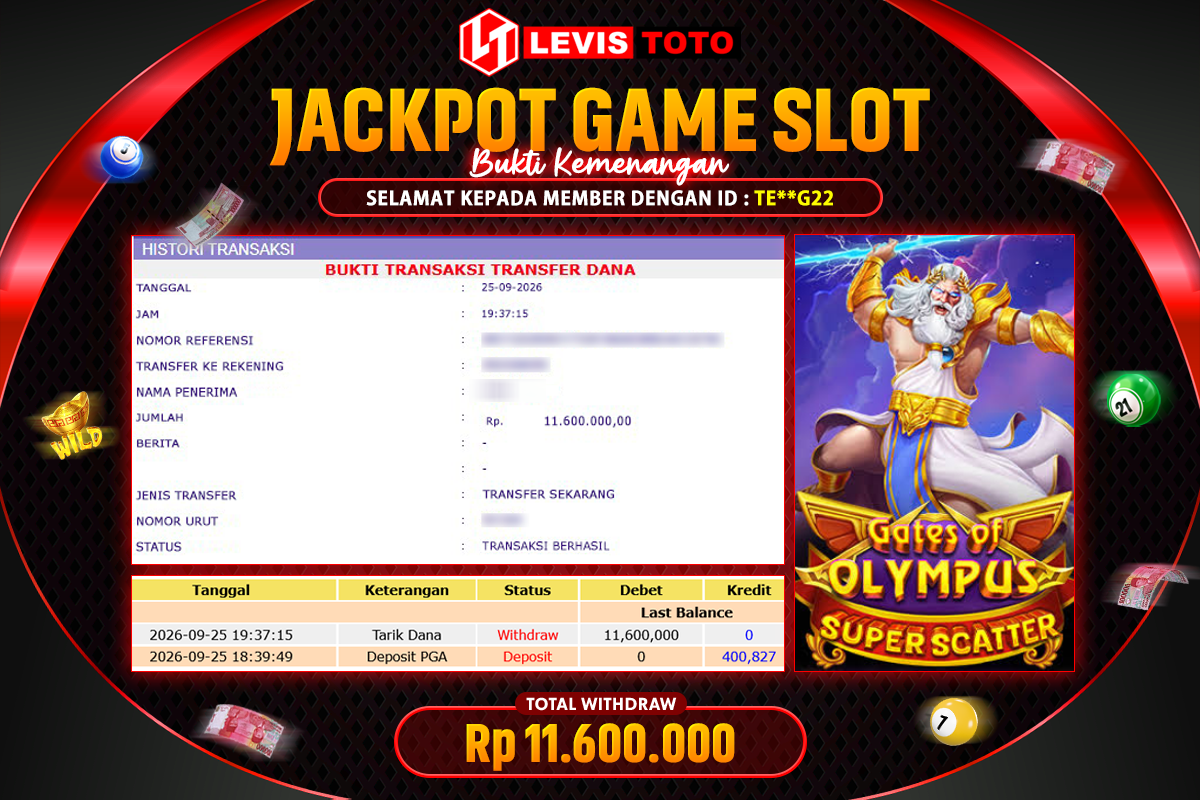 LEVISTOTO - BAYAR JACKPOT SLOT GATES OF OLYMPUS SUPER SCATTER TOTAL Rp.11.600.000 | DIBAYAR LUNAS