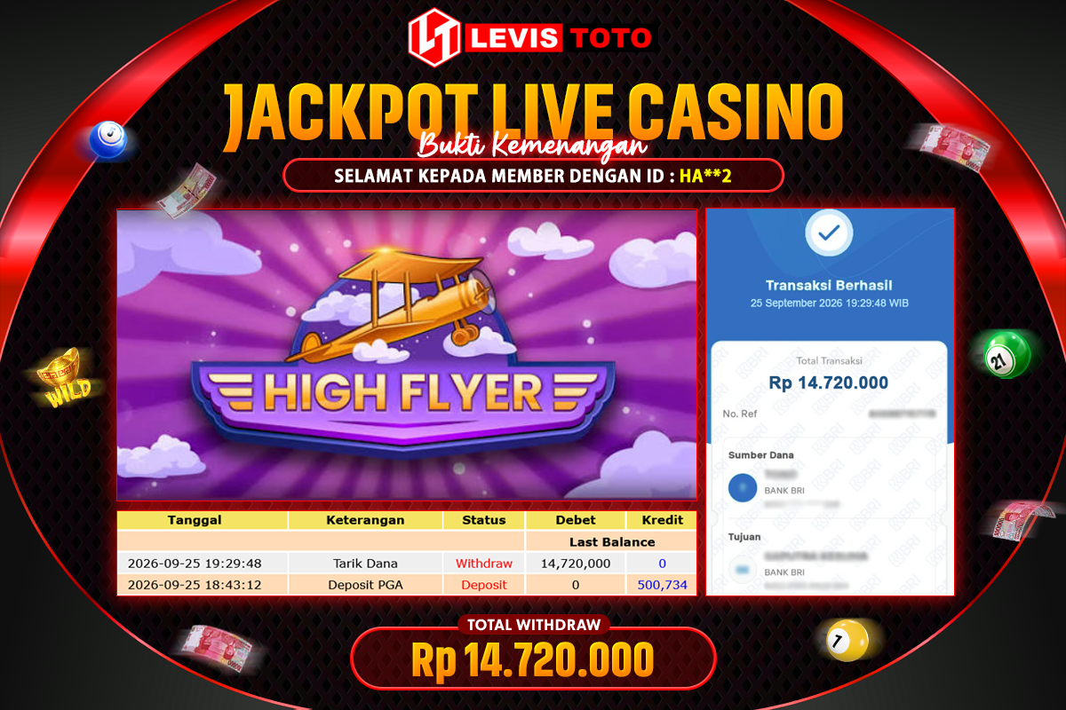 LEVISTOTO - BAYAR JACKPOT LIVE CASINO HIGHER FLYER TOTAL Rp.14.720.000 | DIBAYAR LUNAS
