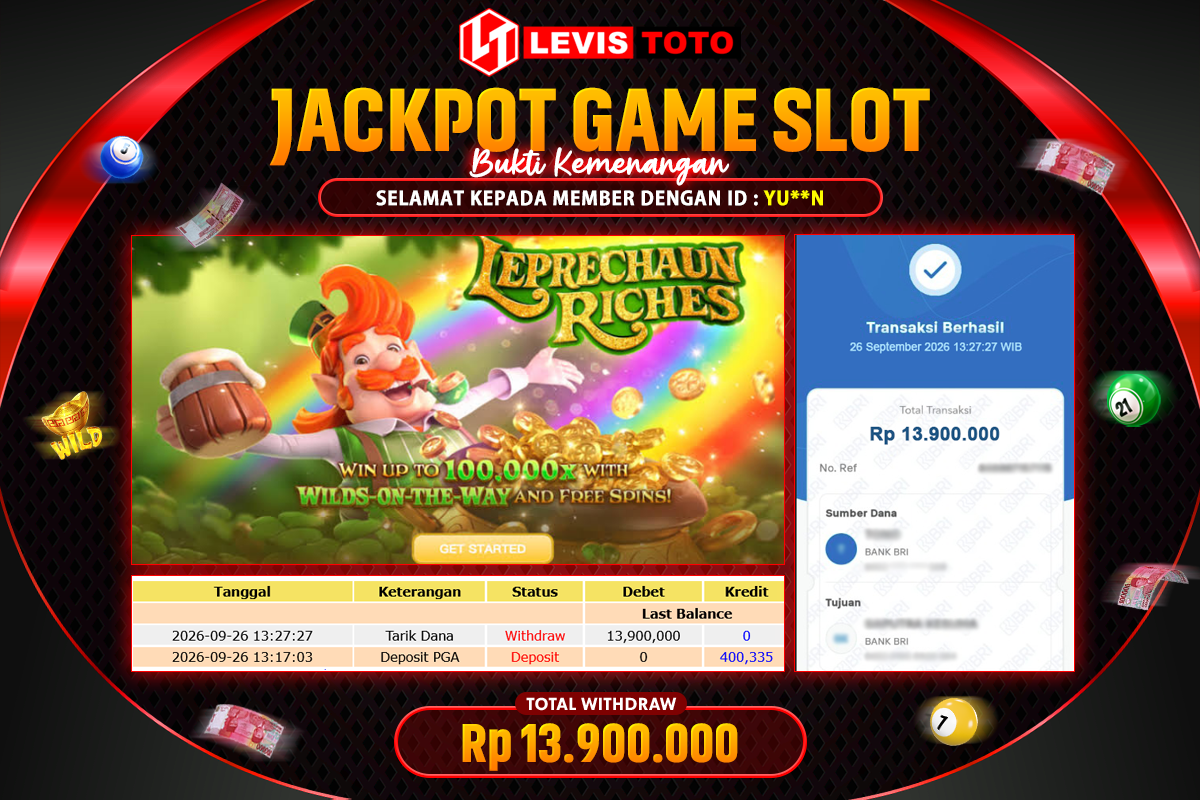 LEVISTOTO - BAYAR JACKPOT LEPRECHAUN RICHES TOTAL Rp.13.900.000 | DIBAYAR LUNAS