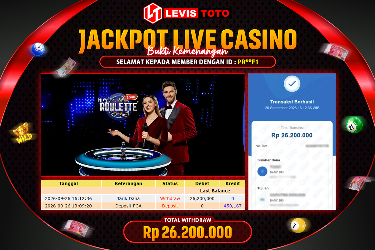 LEVISTOTO - BAYAR JACKPOT LIVE CASINO MEGA ROULLETE TOTAL Rp.26.200.000 | DIBAYAR LUNAS