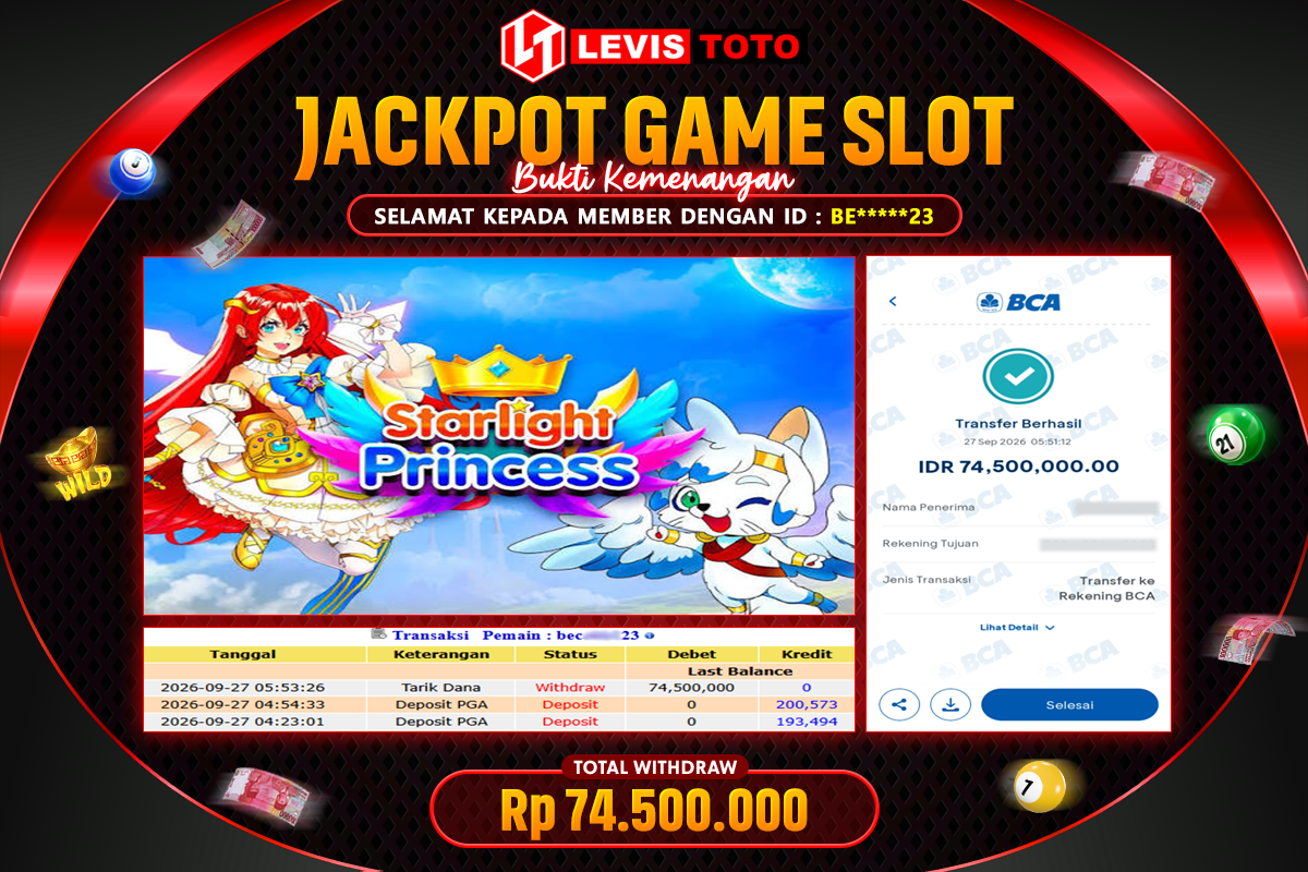 LEVISTOTO - BAYAR JACKPOT SLOT STARLIGHT PRINCESS TOTAL Rp.74.500.000 | DIBAYAR LUNAS