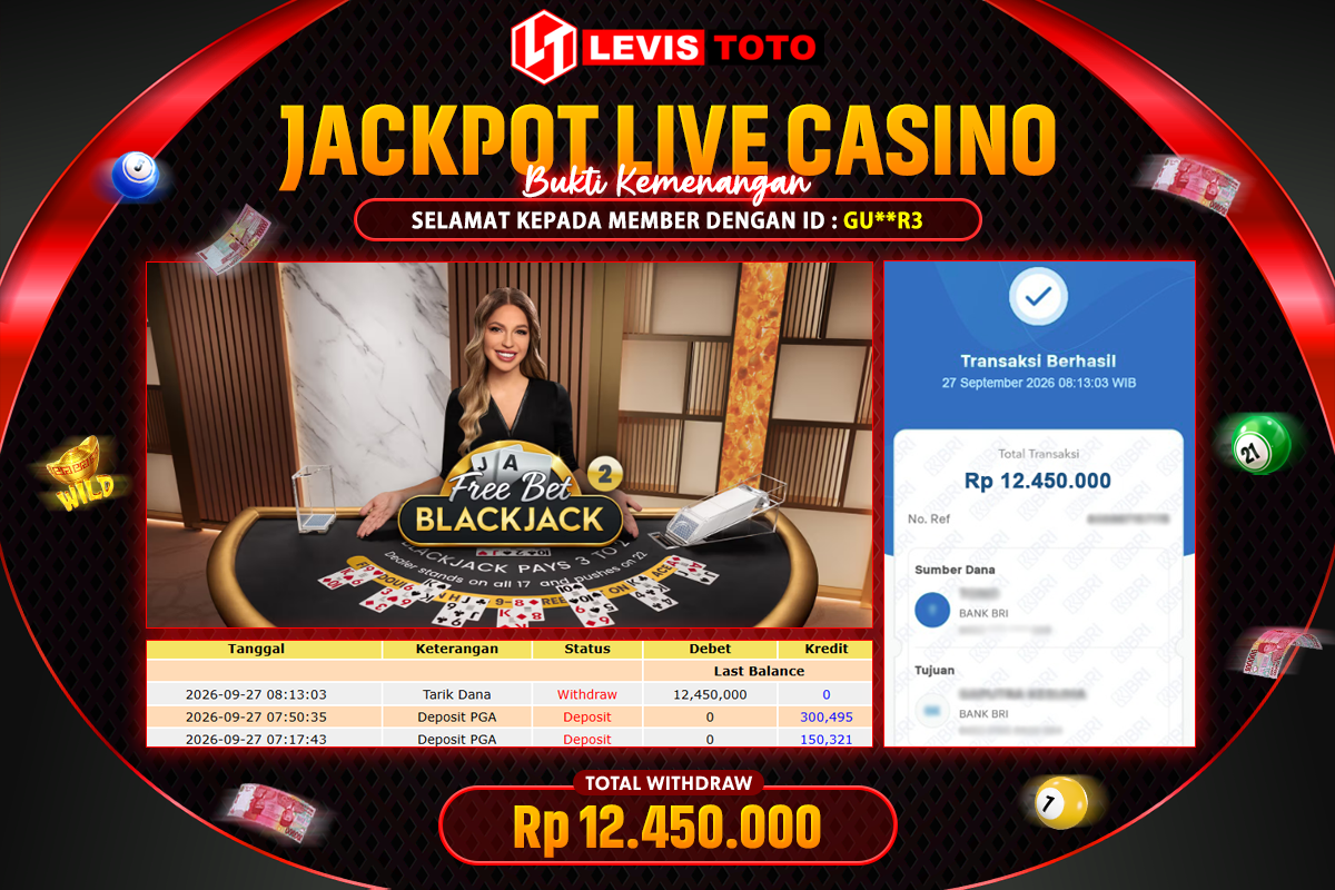 LEVISTOTO - BAYAR JACKPOT LIVE CASINO BLACKJACK TOTAL Rp.12.450.000 | DIBAYAR LUNAS