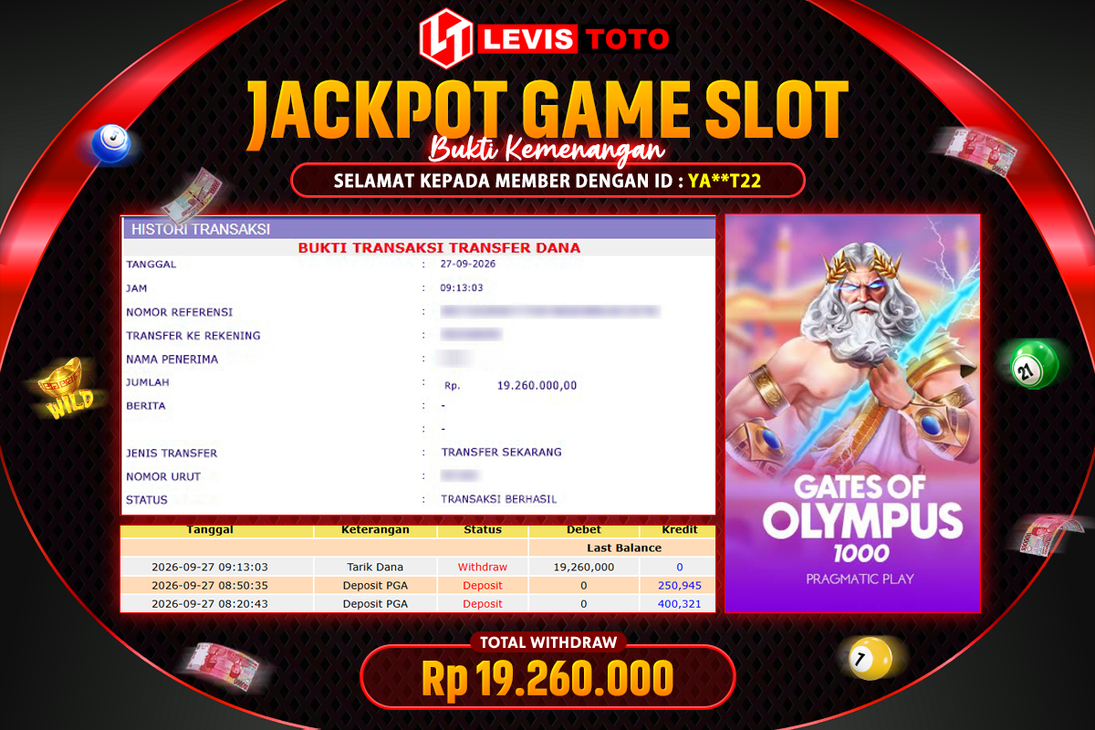 LEVISTOTO - BAYAR JACKPOT SLOT GATES OF OLYMPUS 1000 TOTAL Rp.19.260.000 | DIBAYAR LUNAS