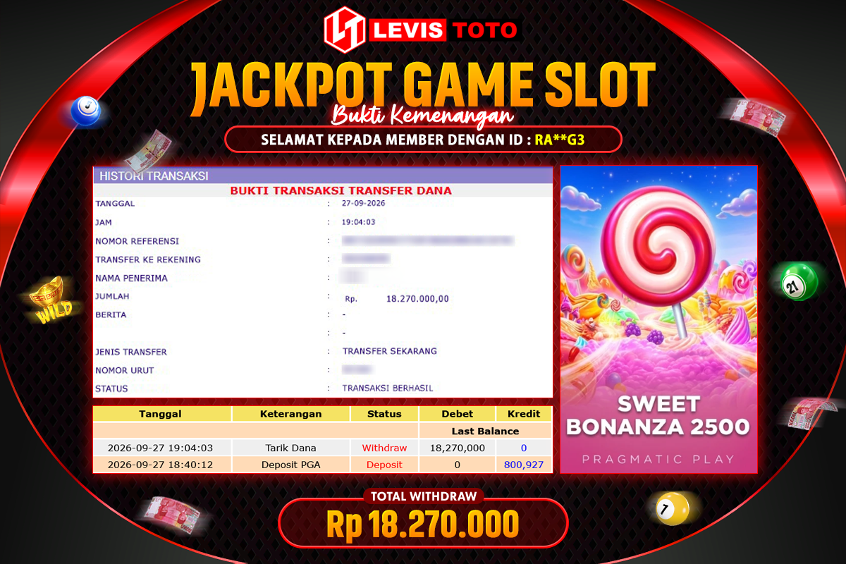 LEVISTOTO - BAYAR JACKPOT SLOT SWEET BONANZA 2500 TOTAL Rp.18.270.000 | DIBAYAR LUNAS
