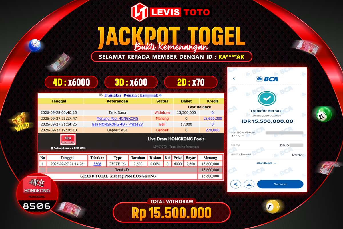 LEVISTOTO - BAYAR JACKPOT OOL HONGKONG TOTAL Rp.15.500.000 | DIBAYAR LUNAS