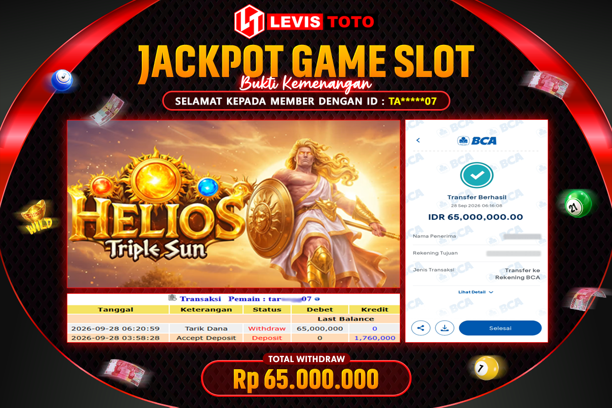 LEVISTOTO - BAYAR JACKPOT SLOT HELIOS TRIPLE SUN TOTAL Rp.65.000.000 | DIBAYAR LUNAS