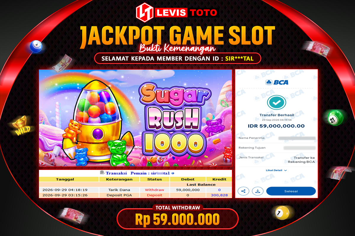 LEVISTOTO - BAYAR JACKPOT SLOT SUGAR RUSH 1000 TOTAL Rp.59.000.000 | DIBAYAR LUNAS