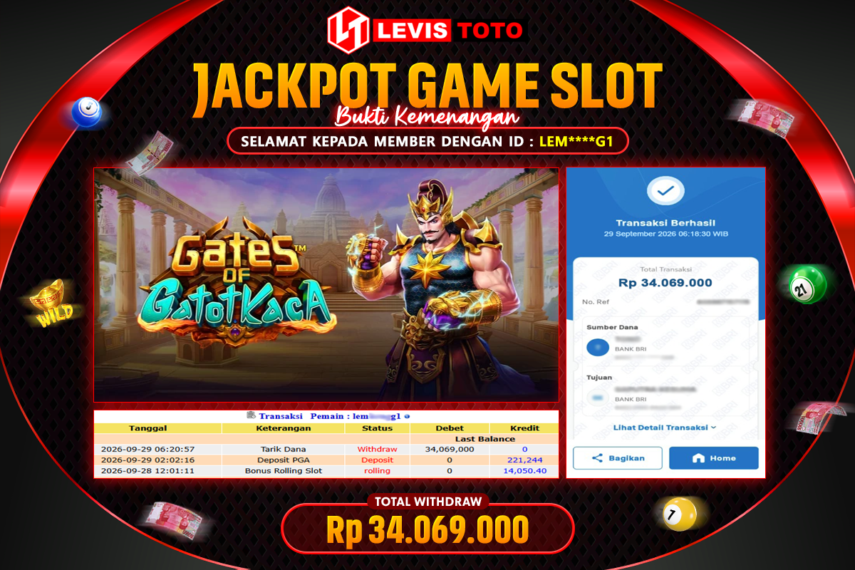 LEVISTOTO - BAYAR JACKPOT SLOT GATES OF GATOT KACA TOTAL Rp.34.069.000 | DIBAYAR LUNAS