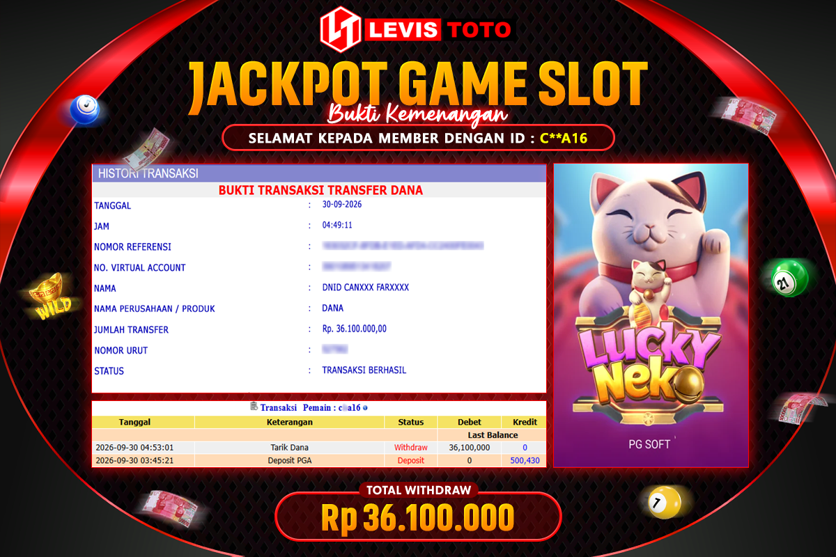 LEVISTOTO - BAYAR JACKPOT SLOT LUCKY NEKO TOTAL Rp.36.100.000 | DIBAYAR LUNAS