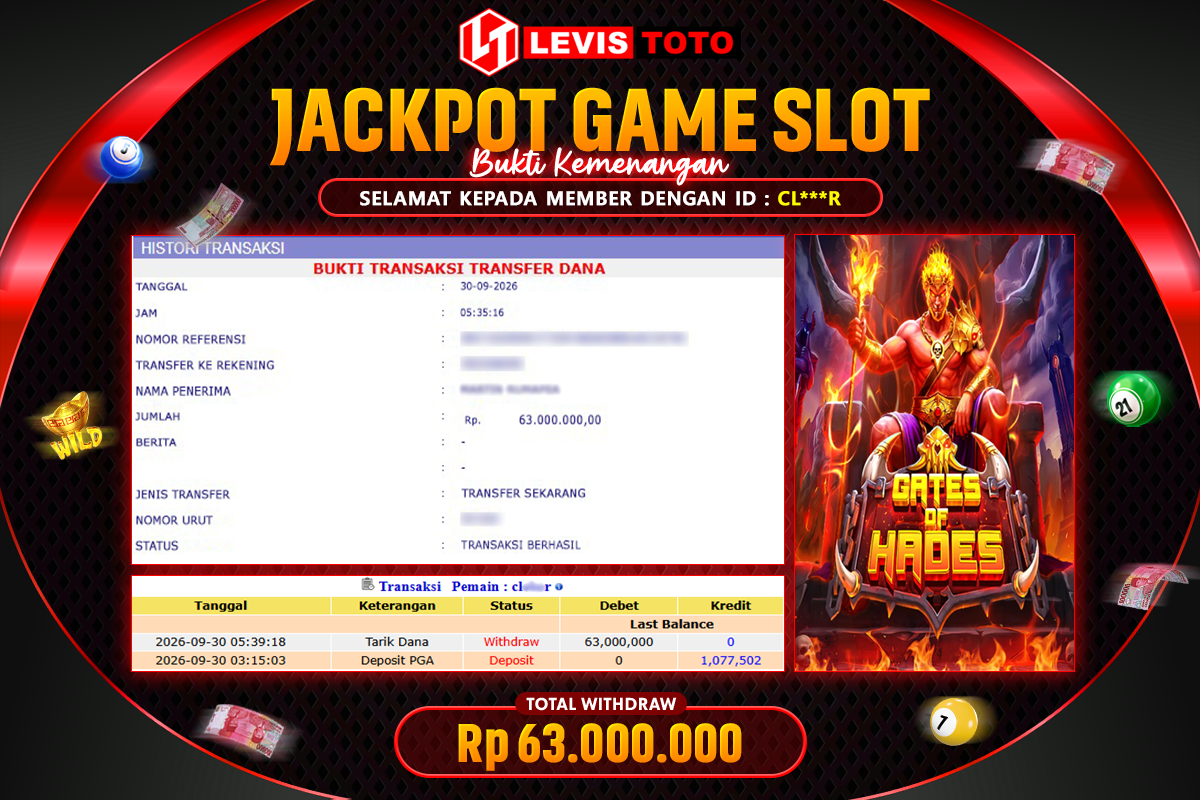 LEVISTOTO - BAYAR JACKPOT SLOT GATES OF HADES TOTAL Rp.63.000.000 | DIBAYAR LUNAS
