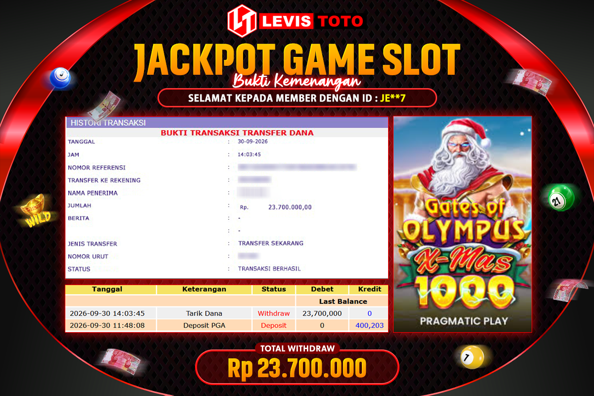 LEVISTOTO - BAYAR JACKPOT SLOT GATES OF OLYMPUS XMAS TOTAL Rp.23.700.000 | DIBAYAR LUNAS