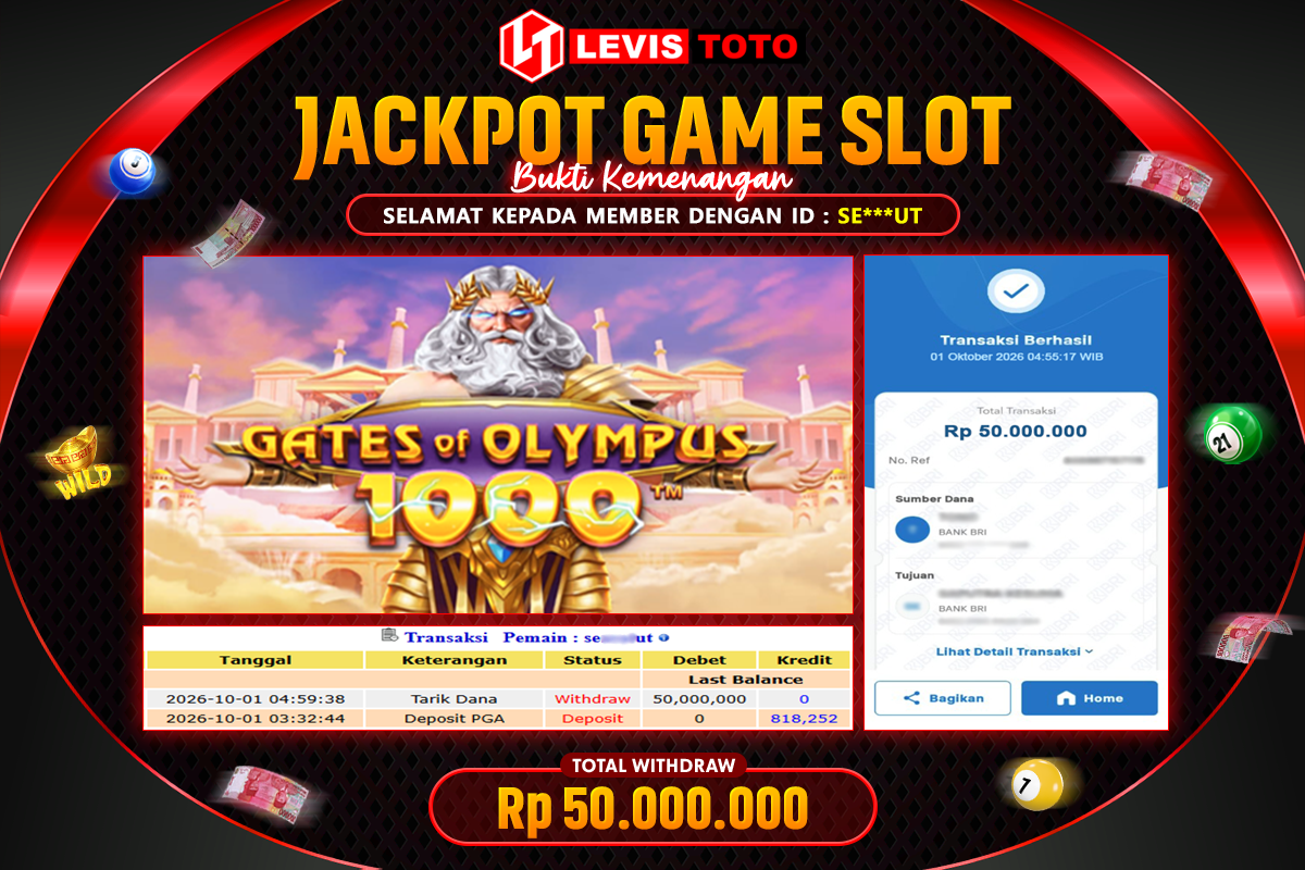 LEVISTOTO - BAYAR JACKPOT SLOT SLOT GATES OF OLYMPUS 1000 TOTAL Rp.50.000.000 | DIBAYAR LUNAS