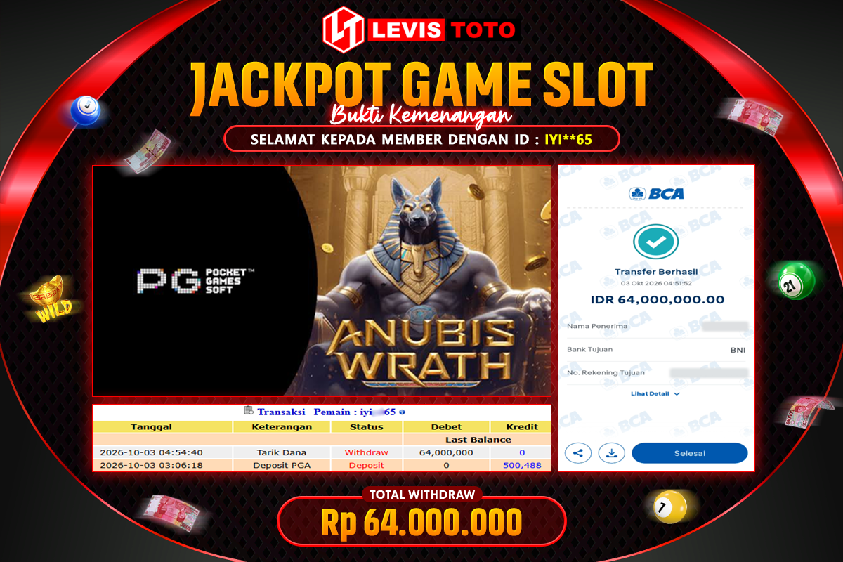 LEVISTOTO - BAYAR JACKPOT SLOT ANUBIS WRATH TOTAL Rp.64.000.000 | DIBAYAR LUNAS