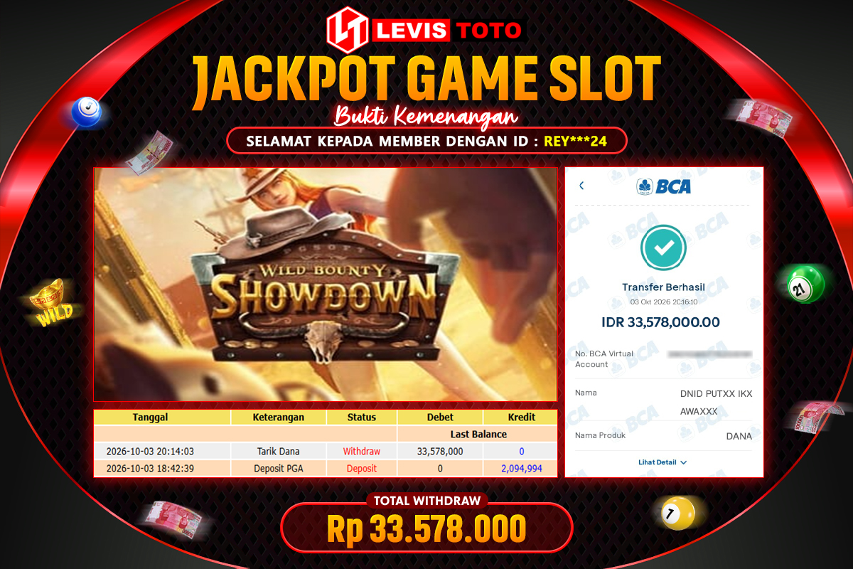 LEVISTOTO - BAYAR JACKPOT SLOT WILD BOUNTY SHOWDOWN TOTAL RP.33.578.000 | DIBAYAR LUNAS