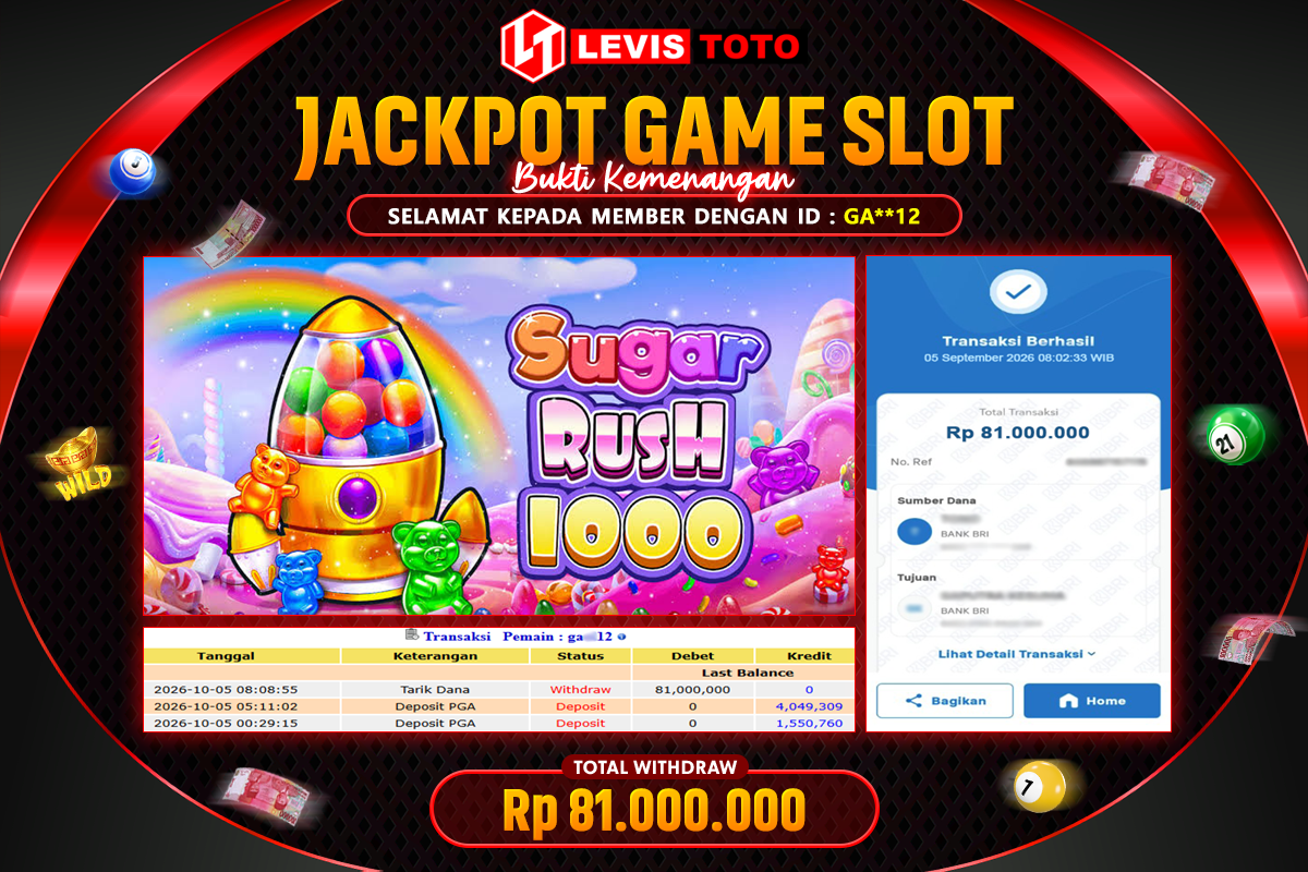 LEVISTOTO - BAYAR JACKPOT SLOT SUGAR RUSH 1000 TOTAL Rp.81.000.000 | DIBAYAR LUNAS