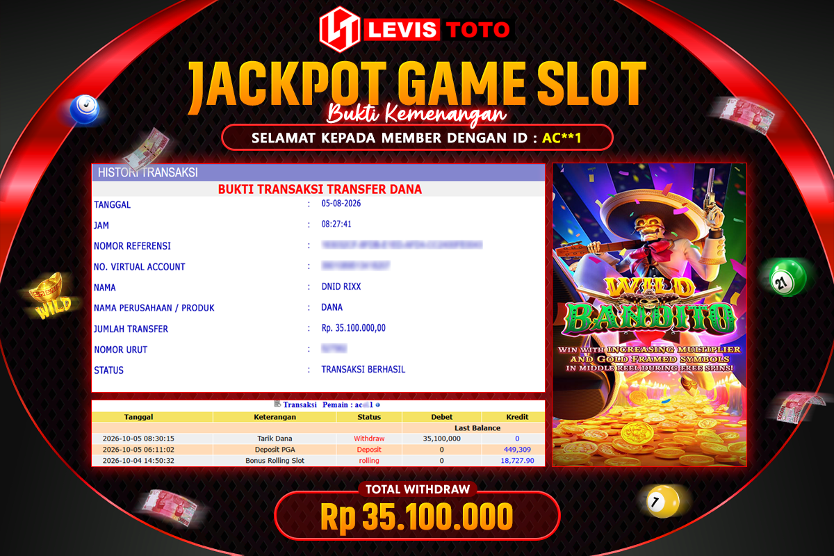 LEVISTOTO - BAYAR JACKPOT SLOT WILD BANDITO TOTAL Rp.35.100.000 | DIBAYAR LUNAS