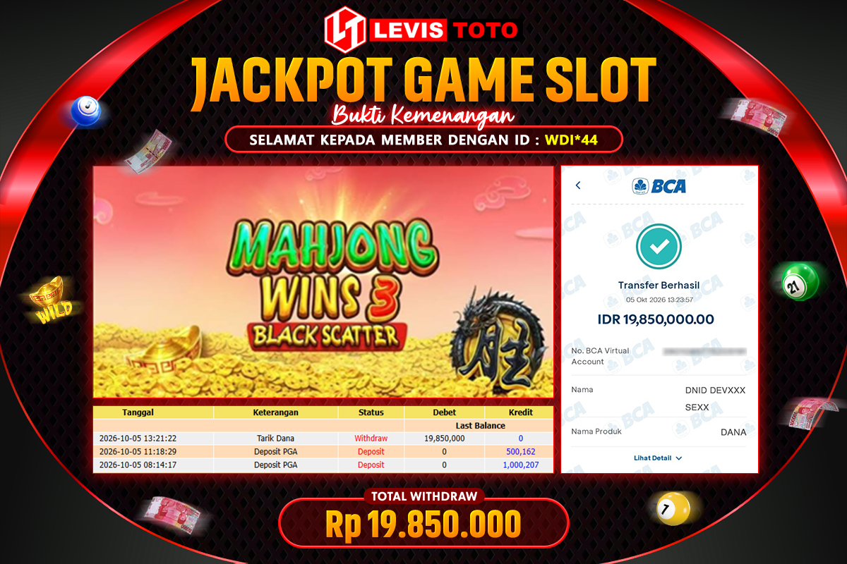 LEVISTOTO - BAYAR JACKPOT SLOT MAHJONG WINS 3 BLACK SCATTER TOTAL RP.19.850.000 | DIBAYAR LUNAS
