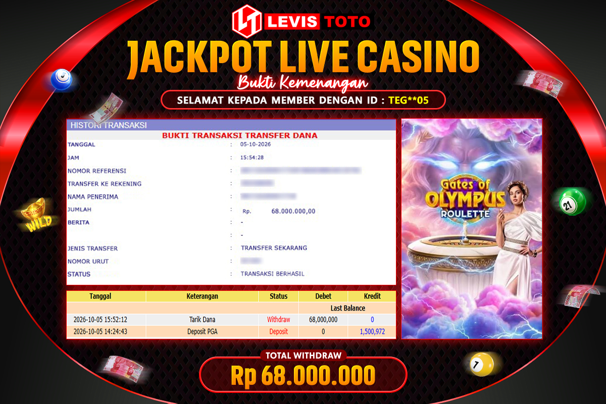 LEVISTOTO - BAYAR JACKPOT LIVE CASINO GATE OF OLYMPUS ROULETTE TOTAL RP.68.000.000 | DIBAYAR LUNAS
